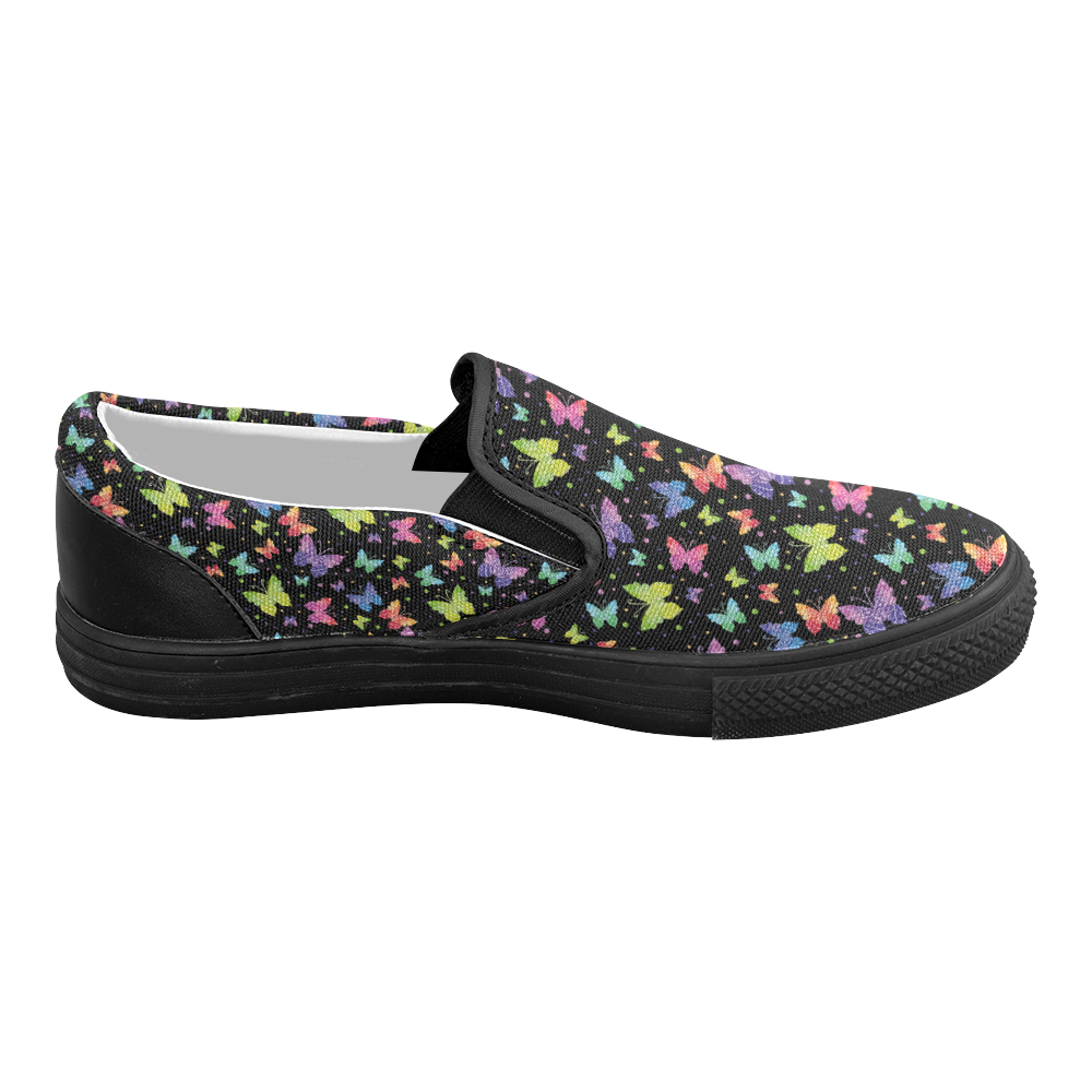 Colorful Butterflies Black Edition Women's Slip-on Canvas Shoes (Model 019)