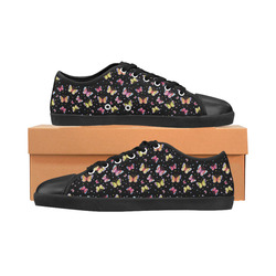 Watercolor Butterflies Black Edition Canvas Shoes for Women/Large Size (Model 016)