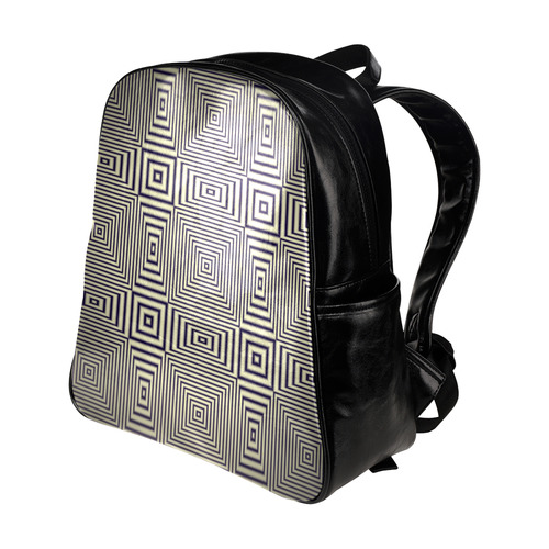 Striped geometric pattern in sepia Multi-Pockets Backpack (Model 1636)