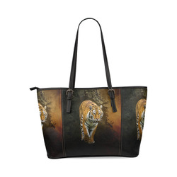 A gorgeous painted siberian tiger Leather Tote Bag/Large (Model 1640)