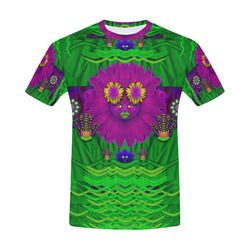 summer flower girl with pandas dancing in green All Over Print T-Shirt for Men (USA Size) (Model T40)