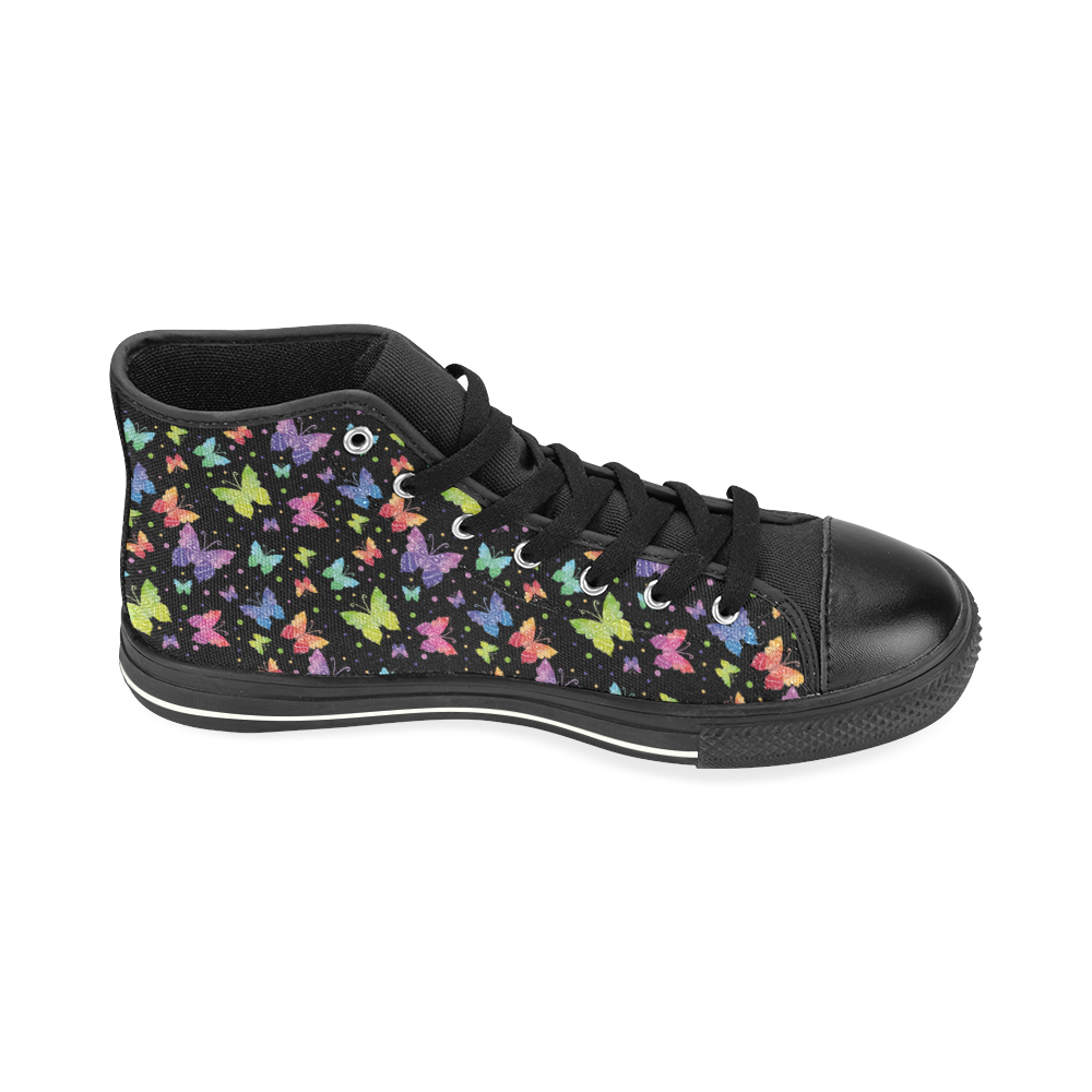 Colorful Butterflies Black Edition High Top Canvas Women's Shoes/Large Size (Model 017)
