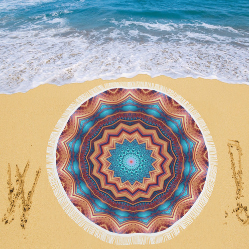 Blue Feather Mandala Circular Beach Shawl 59"x 59"