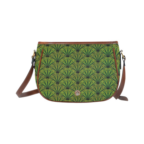Feather pattern yellow green by JamColors Saddle Bag/Small (Model 1649) Full Customization
