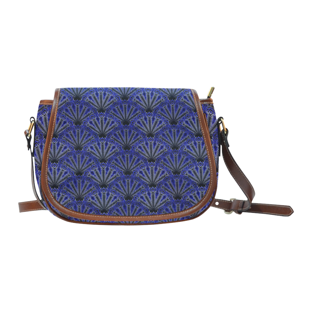 Feather pattern blue white by JamColors Saddle Bag/Small (Model 1649) Full Customization