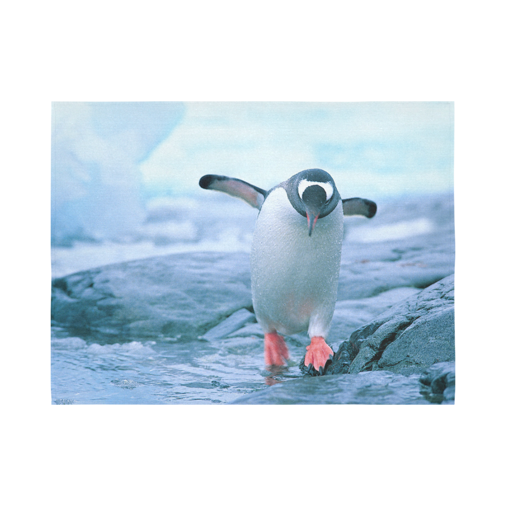 Cute Baby Penguin Antarctic Landscape Cotton Linen Wall Tapestry 80"x 60"