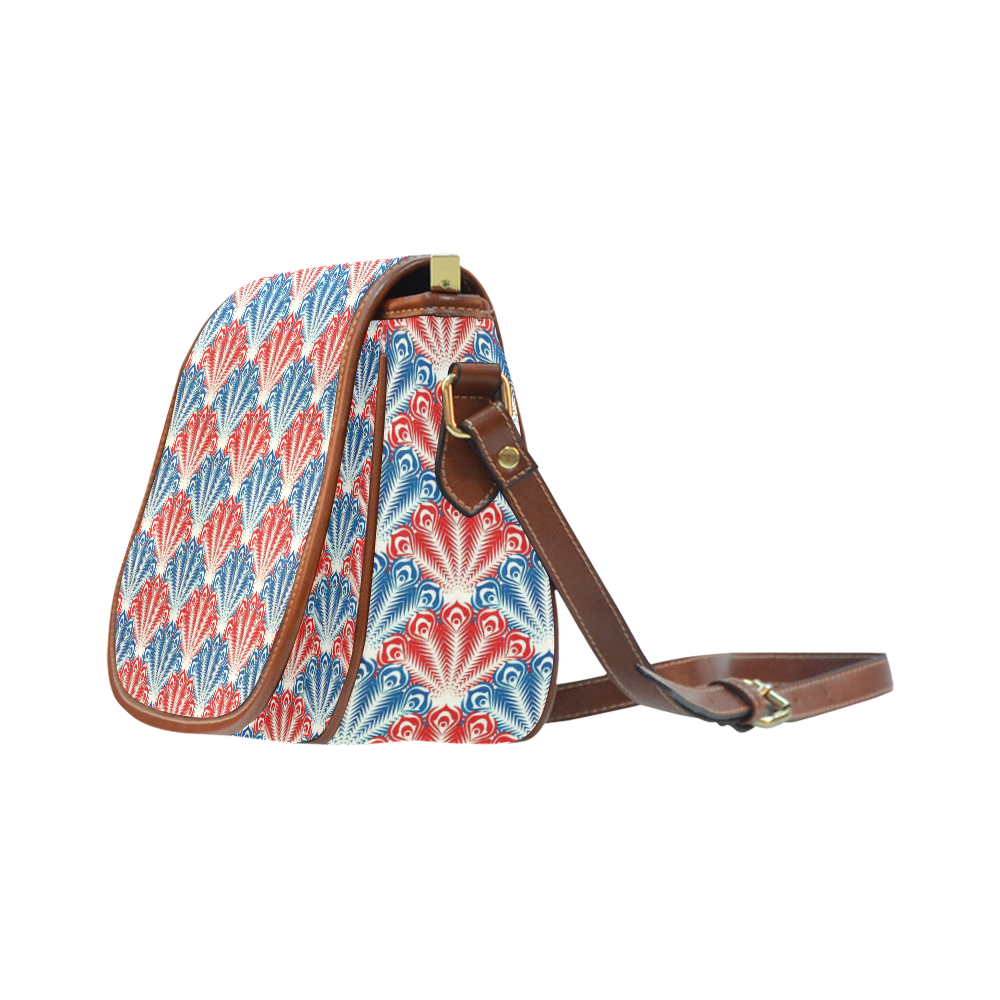 feather pattern, blue red by JamColors Saddle Bag/Small (Model 1649) Full Customization