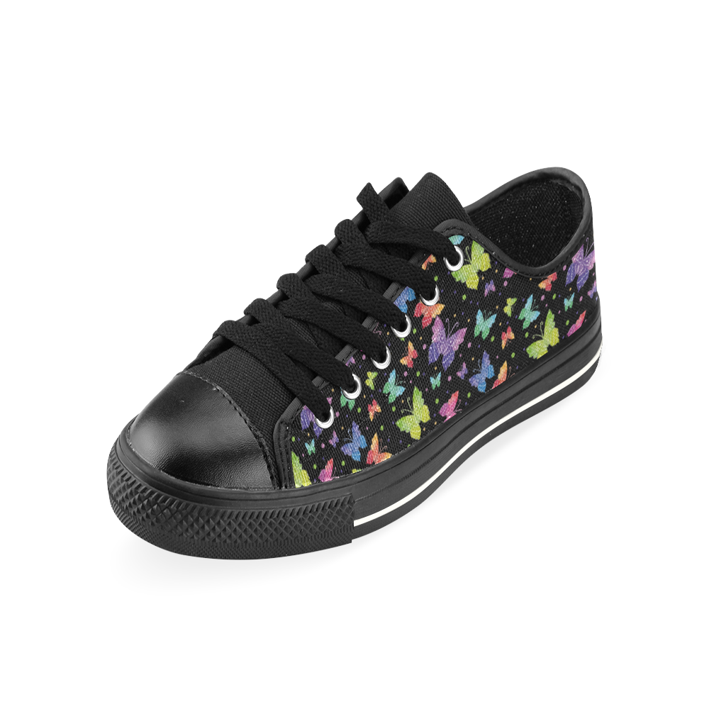 Colorful Butterflies Black Edition Canvas Women's Shoes/Large Size (Model 018)