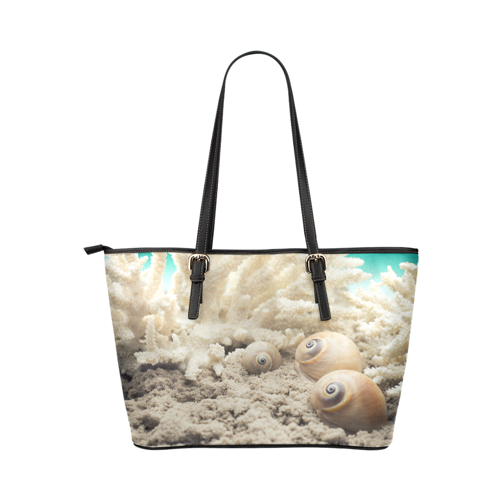 Underwater Coral Reef Sea Shells Leather Tote Bag/Large (Model 1651)