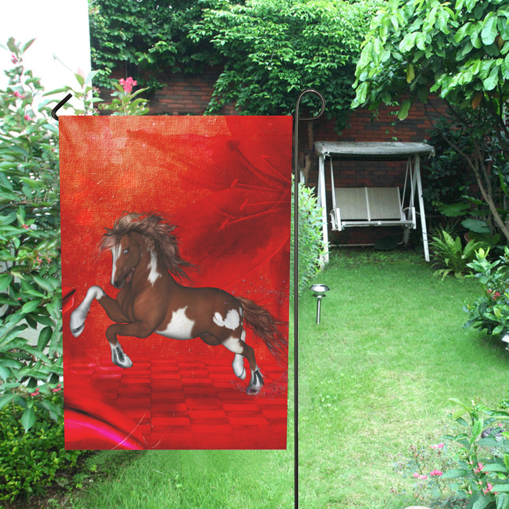 Wild horse on red background Garden Flag 28''x40'' （Without Flagpole）