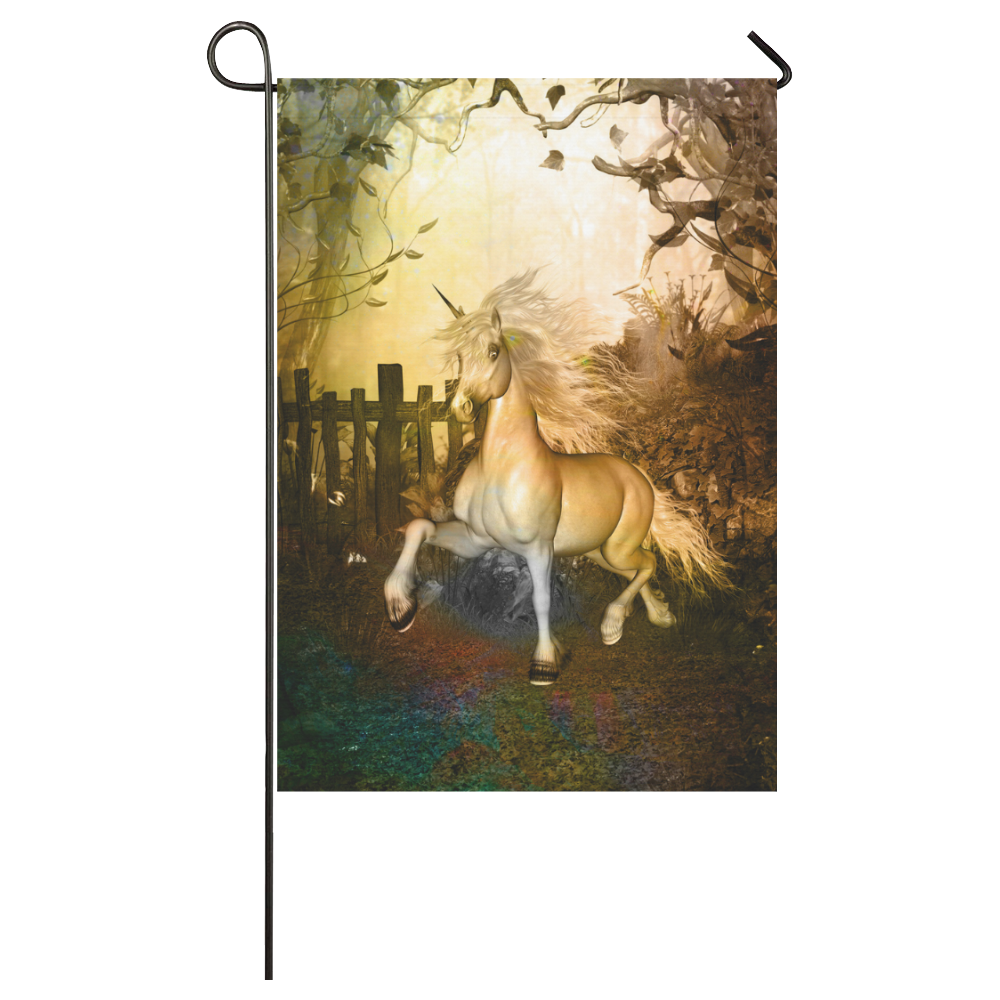 White unicorn in the night Garden Flag 28''x40'' （Without Flagpole）