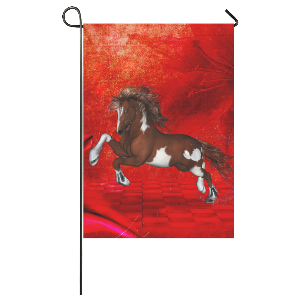 Wild horse on red background Garden Flag 28''x40'' （Without Flagpole）