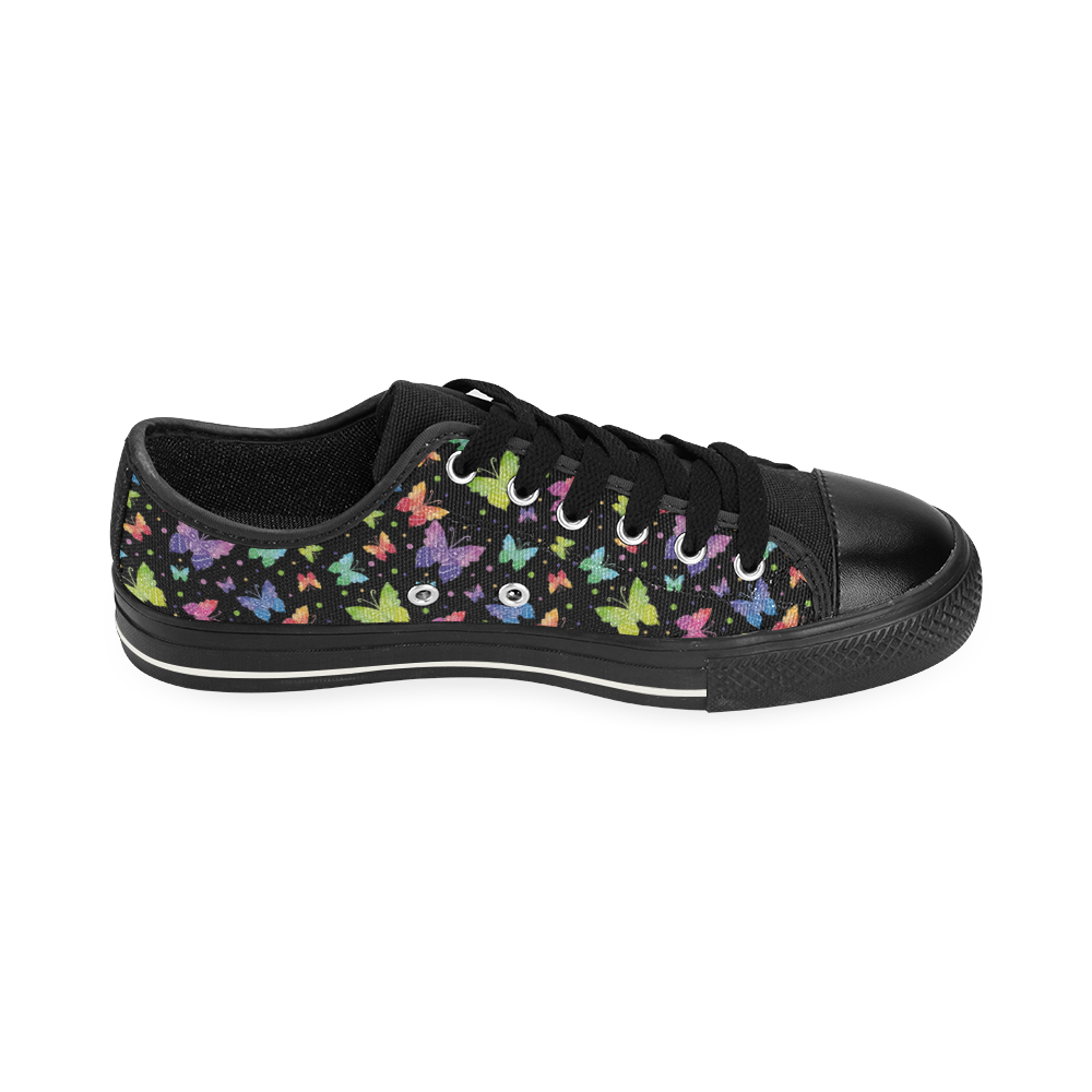 Colorful Butterflies Black Edition Canvas Women's Shoes/Large Size (Model 018)