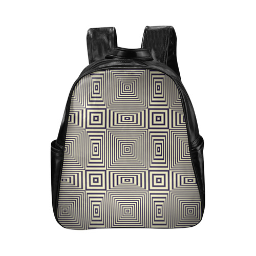 Striped geometric pattern in sepia Multi-Pockets Backpack (Model 1636)