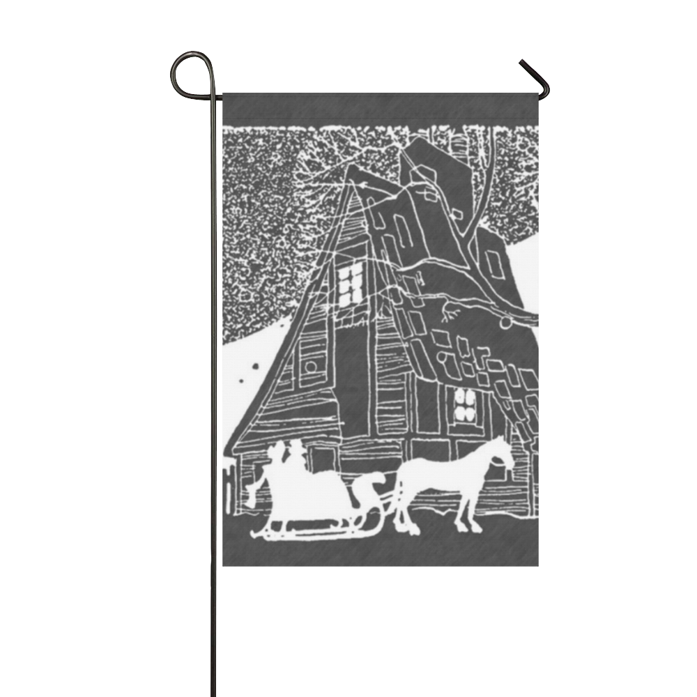 Retro Romantic Snow Scene Chalkboard Garden Flag 12‘’x18‘’（Without Flagpole）