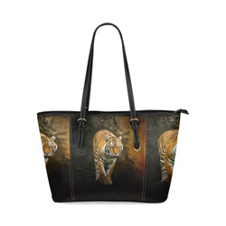 A gorgeous painted siberian tiger Leather Tote Bag/Small (Model 1640)