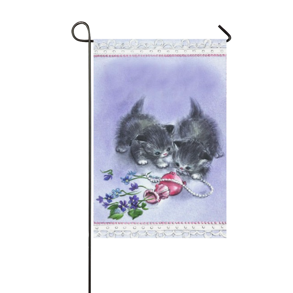 Vintage Kittens Antique Pearls Garden Flag 12‘’x18‘’（Without Flagpole）