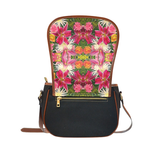 Lilies Dahlias Roses Daisy Flowers Bouquet Saddle Bag/Small (Model 1649)(Flap Customization)