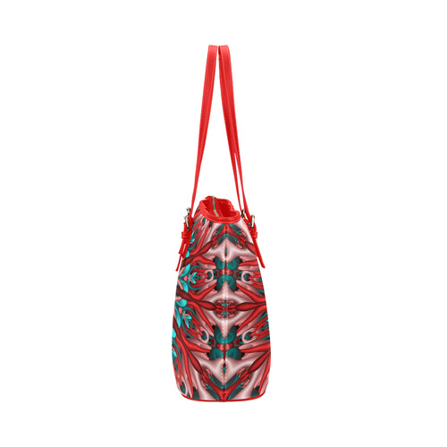 Pink teal fractal mandala Leather Tote Bag/Small (Model 1651)