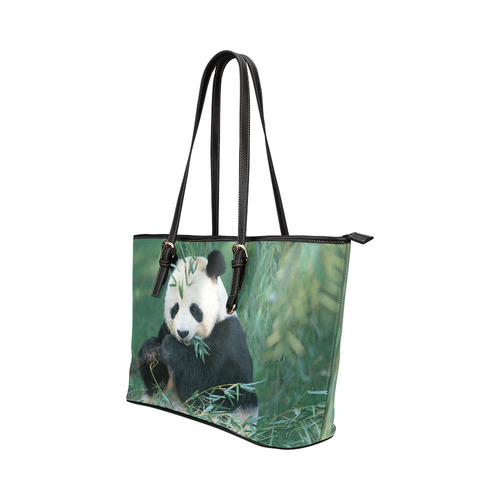 Giant Panda Eating Bamboo Forest Leather Tote Bag/Large (Model 1651)