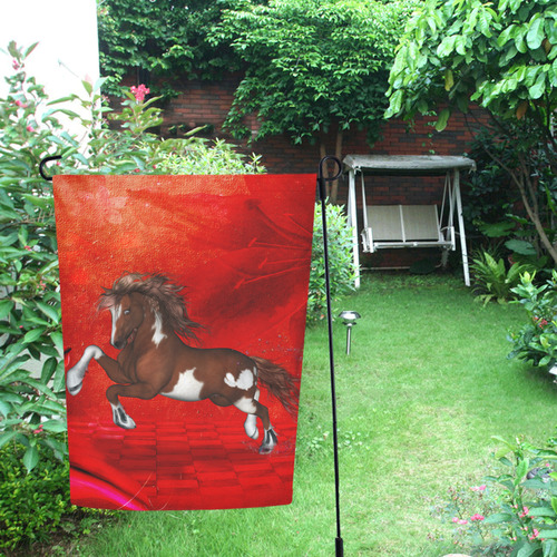 Wild horse on red background Garden Flag 12‘’x18‘’（Without Flagpole）