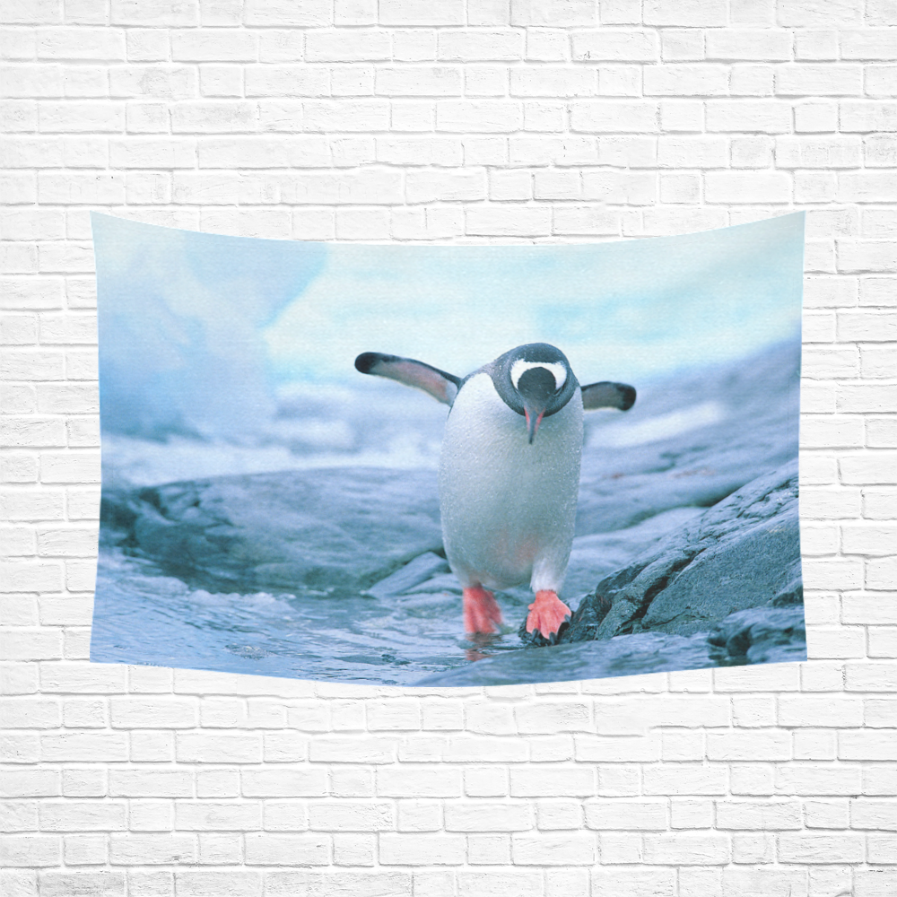 Cute Baby Penguin Antarctic Landscape Cotton Linen Wall Tapestry 90"x 60"