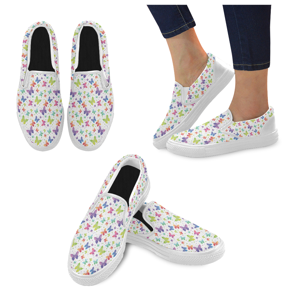 Colorful Butterflies Women's Slip-on Canvas Shoes (Model 019)