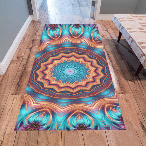 Blue Feather Mandala Area Rug 7'x3'3''