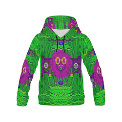 summer flower girl with pandas dancing in green All Over Print Hoodie for Men (USA Size) (Model H13)