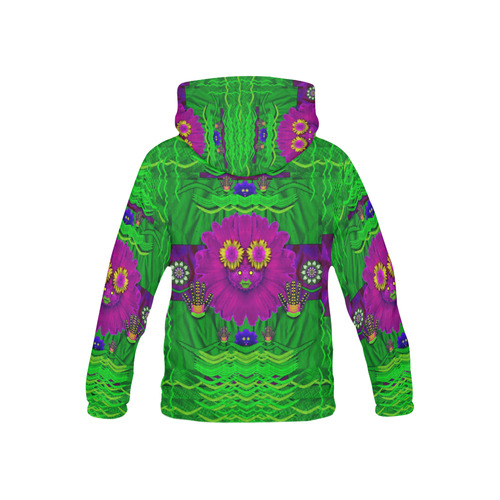 summer flower girl with pandas dancing in green All Over Print Hoodie for Kid (USA Size) (Model H13)