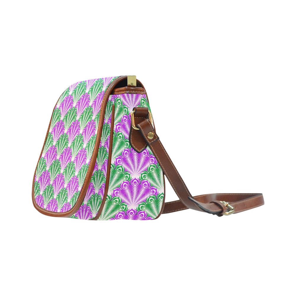 feather pattern, lilac green by JamColors Saddle Bag/Small (Model 1649) Full Customization