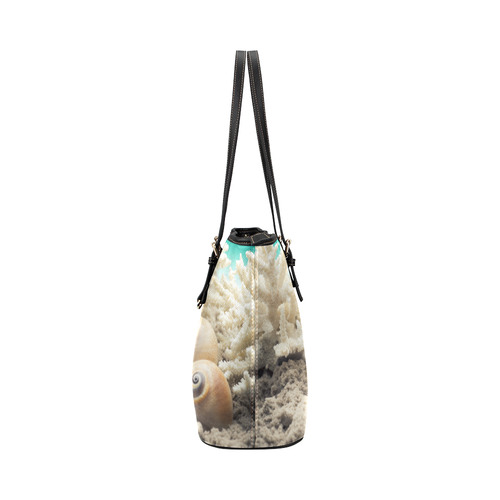 Underwater Coral Reef Sea Shells Leather Tote Bag/Large (Model 1651)