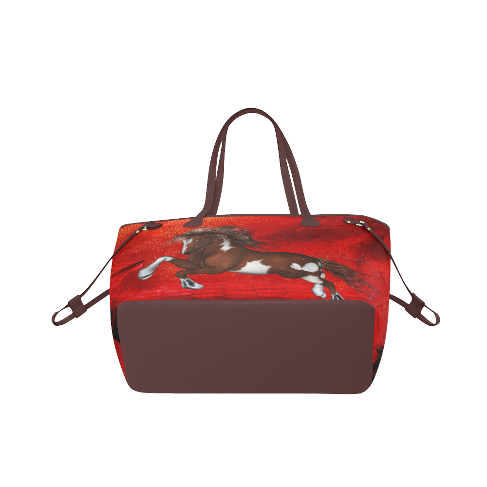 Wild horse on red background Clover Canvas Tote Bag (Model 1661)
