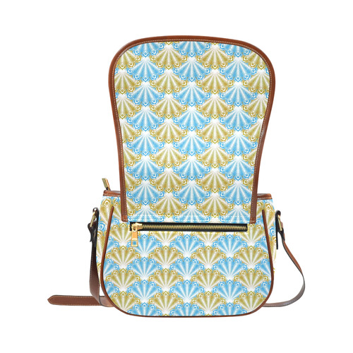 feather pattern,aqua golden by JamColors Saddle Bag/Small (Model 1649) Full Customization