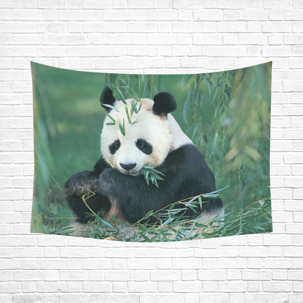 Giant Panda Eating Bamboo Forest Cotton Linen Wall Tapestry 80"x 60"