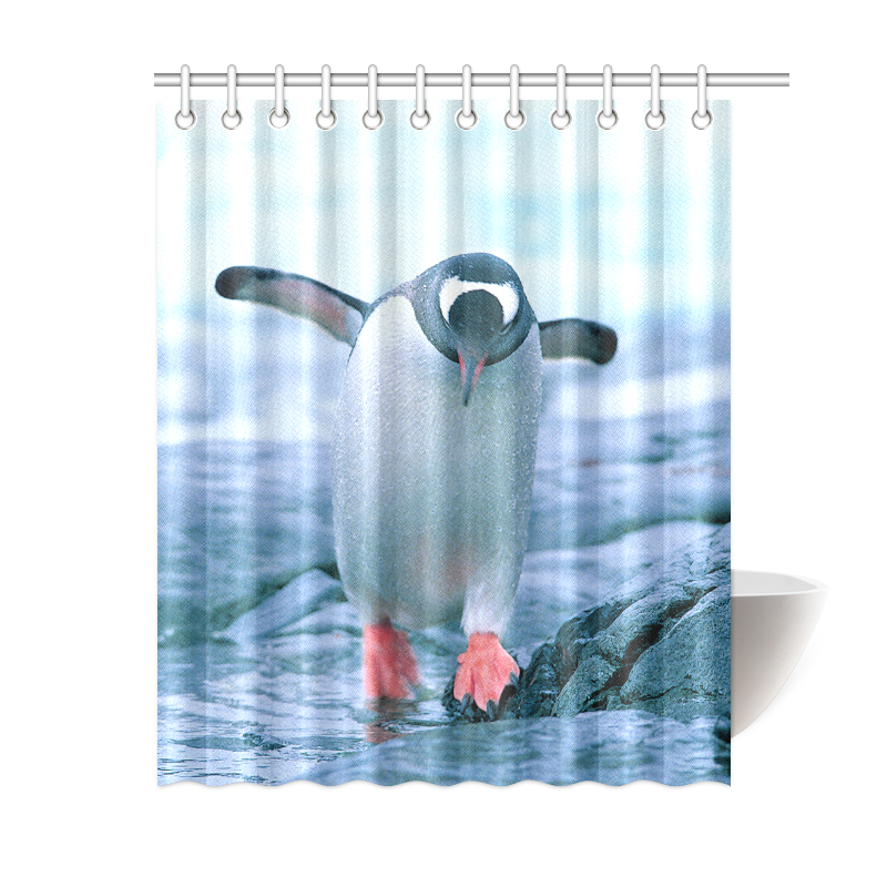 Cute Baby Penguin Walking Antarctic Landscape Shower Curtain 60"x72"