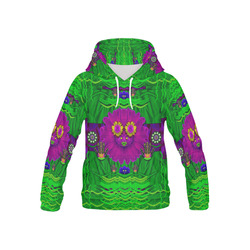 summer flower girl with pandas dancing in green All Over Print Hoodie for Kid (USA Size) (Model H13)