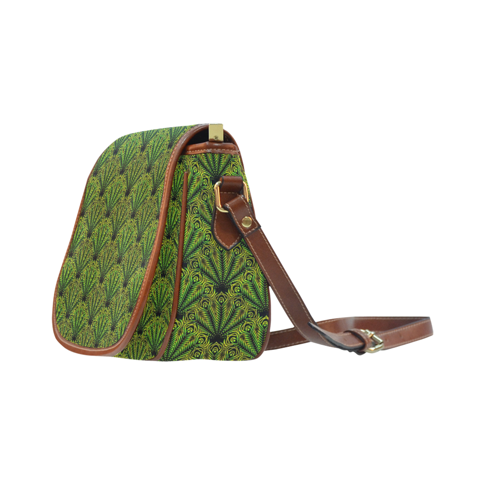 Feather pattern yellow green by JamColors Saddle Bag/Small (Model 1649) Full Customization