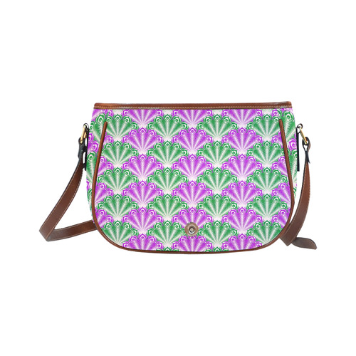 feather pattern, lilac green by JamColors Saddle Bag/Small (Model 1649) Full Customization