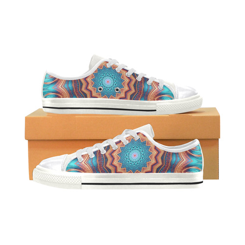 Blue Feather Mandala Canvas Women's Shoes/Large Size (Model 018)