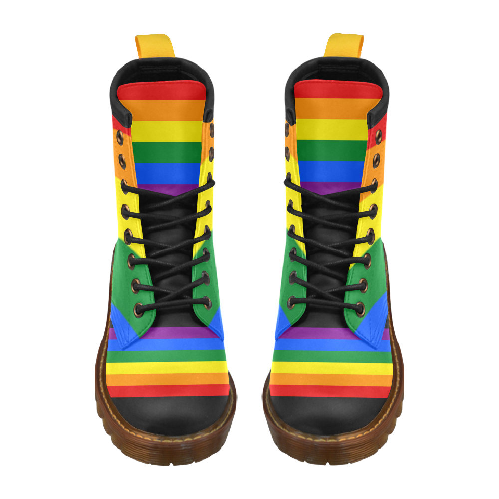 Gay Pride Rainbow Flag Stripes High Grade PU Leather Martin Boots For Men Model 402H