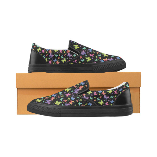 Colorful Butterflies Black Edition Women's Slip-on Canvas Shoes (Model 019)