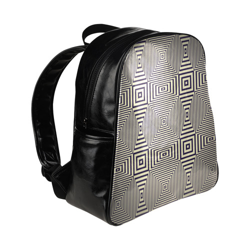 Striped geometric pattern in sepia Multi-Pockets Backpack (Model 1636)