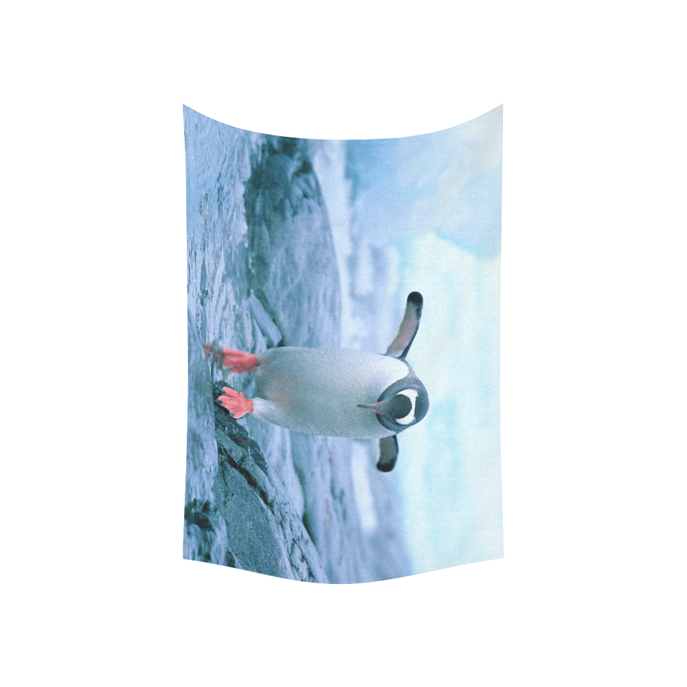 Cute Baby Penguin Antarctic Landscape Cotton Linen Wall Tapestry 60"x 40"