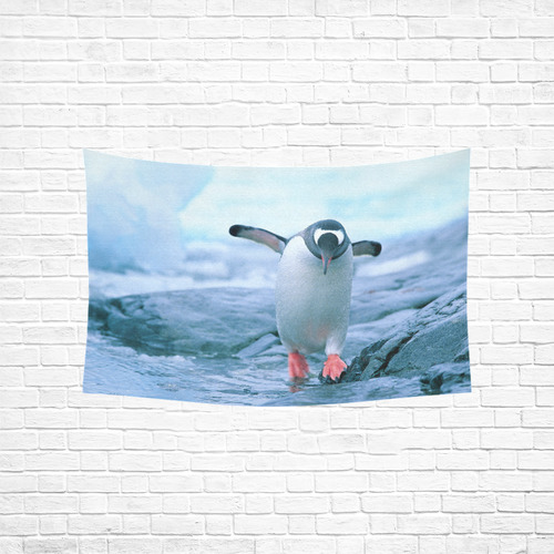 Cute Baby Penguin Antarctic Landscape Cotton Linen Wall Tapestry 60"x 40"
