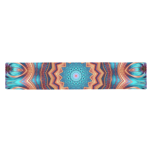 Blue Feather Mandala Table Runner 14x72 inch