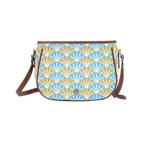 feather pattern,aqua golden by JamColors Saddle Bag/Small (Model 1649) Full Customization