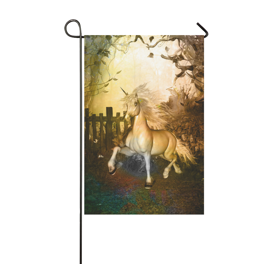 White unicorn in the night Garden Flag 12‘’x18‘’（Without Flagpole）