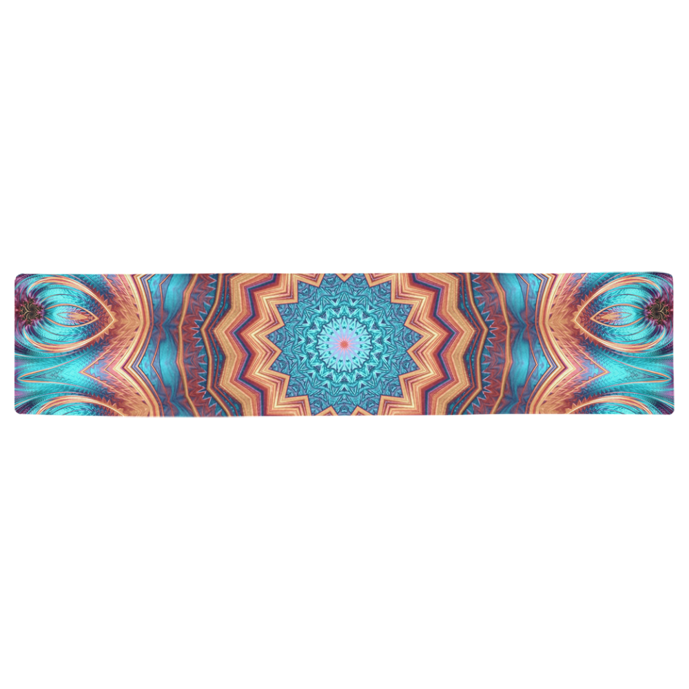 Blue Feather Mandala Table Runner 16x72 inch