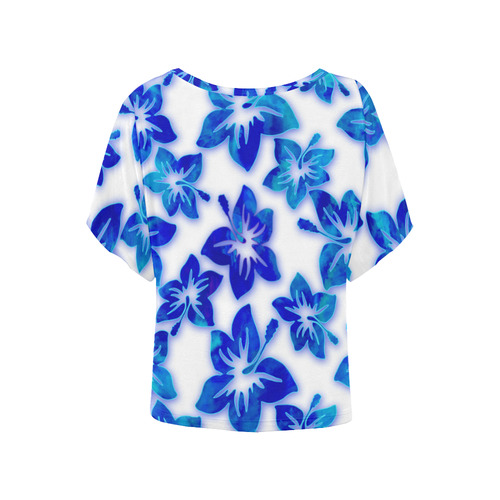 blue hibiscus Women's Batwing-Sleeved Blouse T shirt (Model T44)
